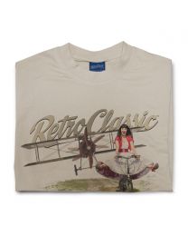 Old Biplane and Scarlet Fatale on Push Bike Tee - Sand