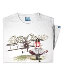 Old Biplane and Scarlet Fatale on Push Bike Tee - White