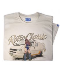 Phil Vaughan's T4 Camper and retro Roller Skate Pin-Up Tee - White