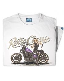 Dee Macias and her Custom Purple Bobber Motorbike Tee - Sand