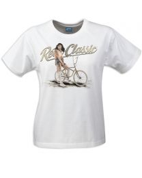 Vintage Muscle Bike and Model Mia Womens T-Shirt