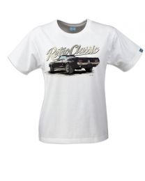 Classic Ford Mustang Convertible Sports Car Ladies Tee - White