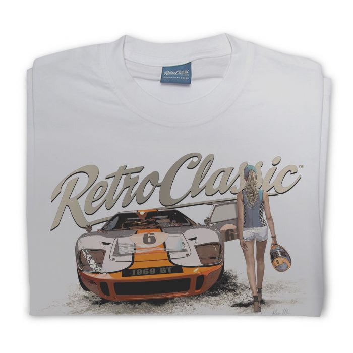  Retro Classic Retro Ford GT4 y Motor Racing Grid Girl Camiseta para hombre