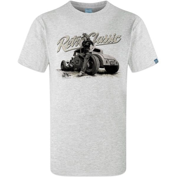 Classic Ford Model A Hot Rod & Rina Bambina Pin-up B/W T-Shirt - Image 6