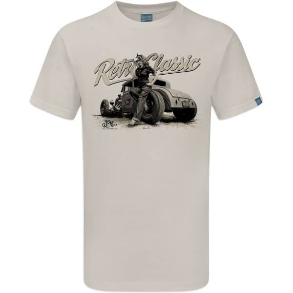 Classic Ford Model A Hot Rod & Rina Bambina Pin-up B/W T-Shirt - Image 4