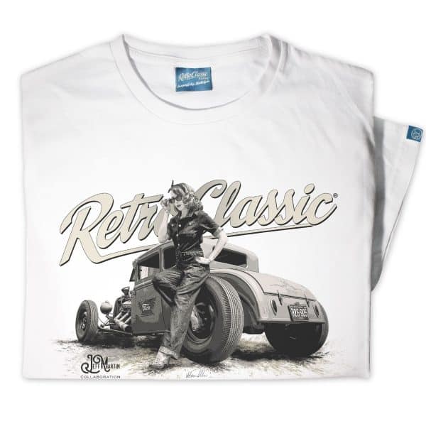 Classic Ford Model A Hot Rod & Rina Bambina Pin-up B/W T-Shirt