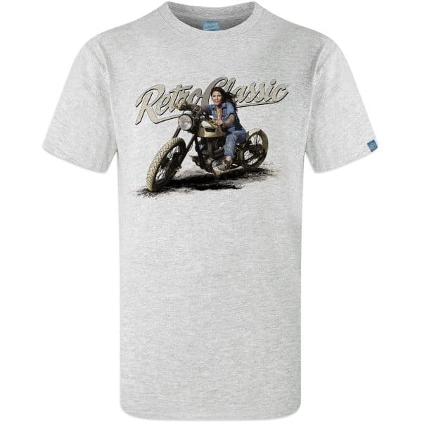 Custom Classic Boardtracker Motorcycle & Pin-Up Model Meagan Jean T-Shirt - Image 2