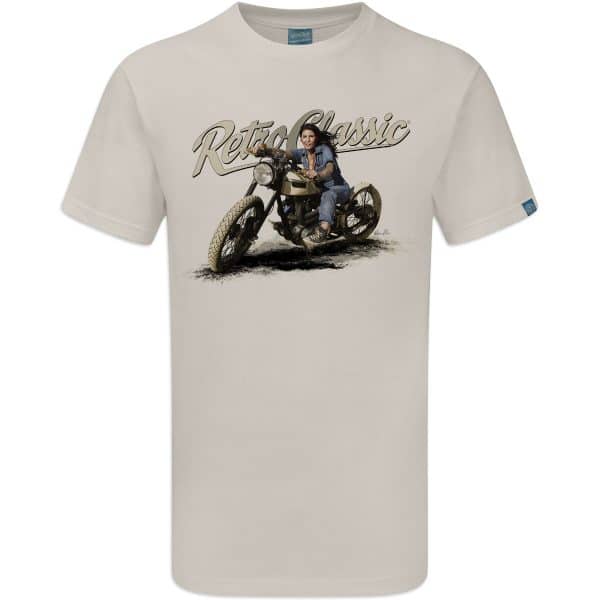 Custom Classic Boardtracker Motorcycle & Pin-Up Model Meagan Jean T-Shirt - Image 4