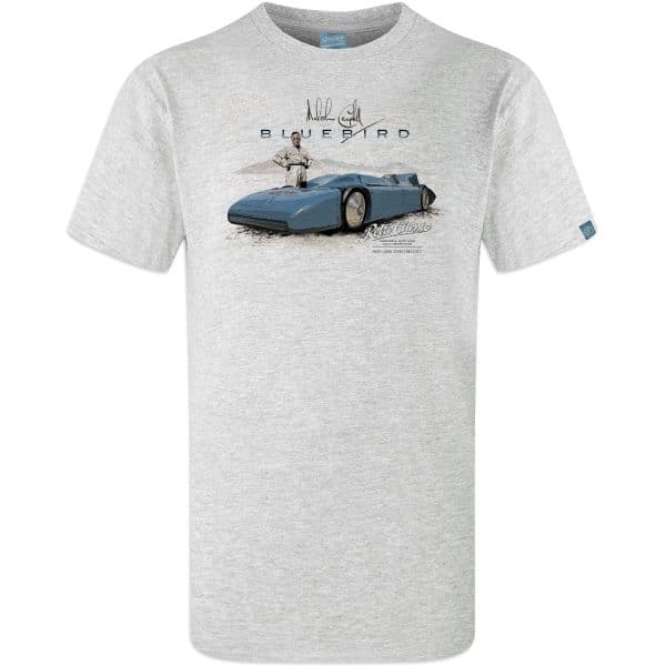 1935 Malcolm Campbell 'Gary Harman's Land Speed' Bluebird Railton V Car T-Shirt - Image 2